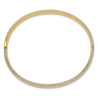 14k 4/16 w/White Rhodium Diamond-Cut Hinged Bangle-DB659