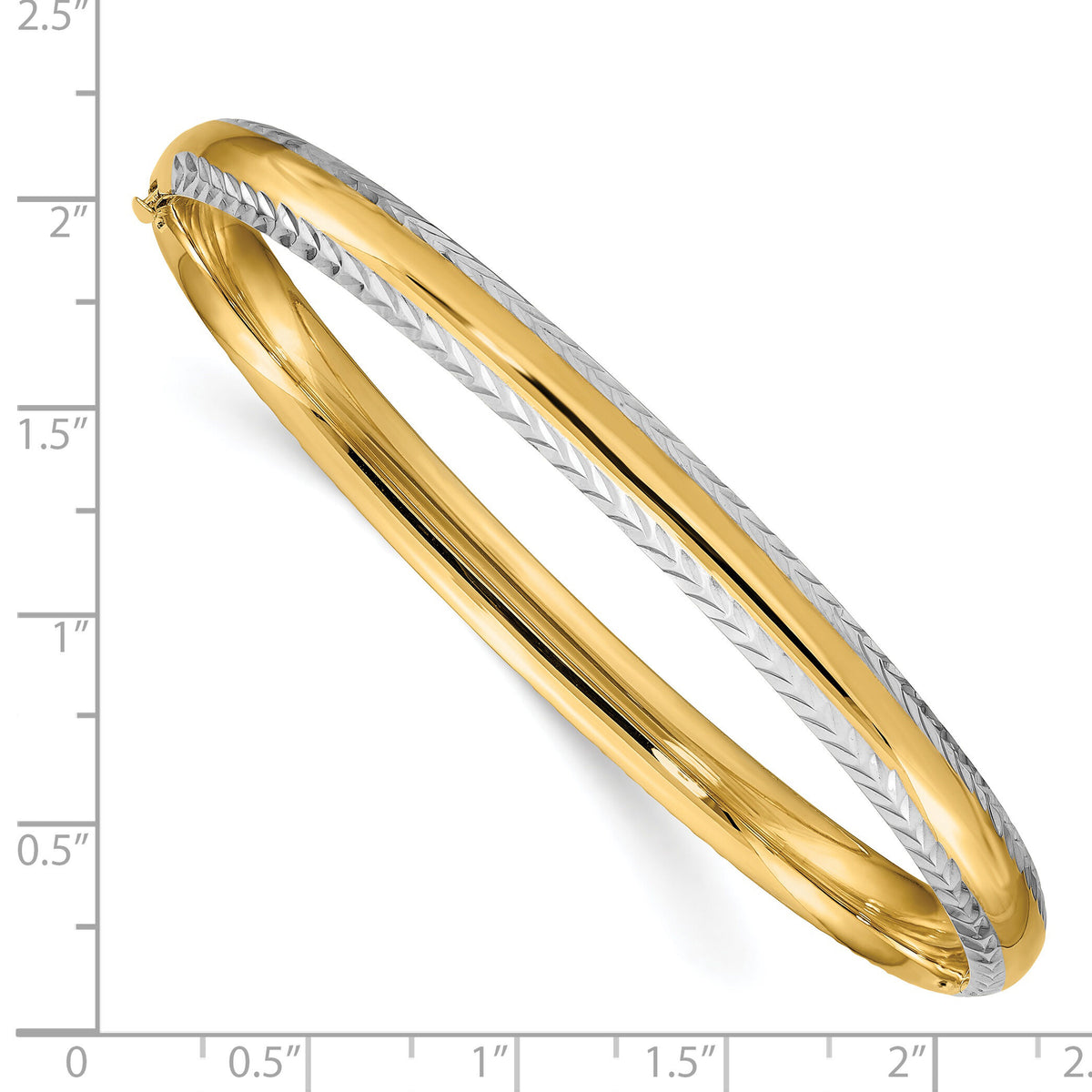 14k 4/16 w/White Rhodium Diamond-Cut Hinged Bangle-DB659