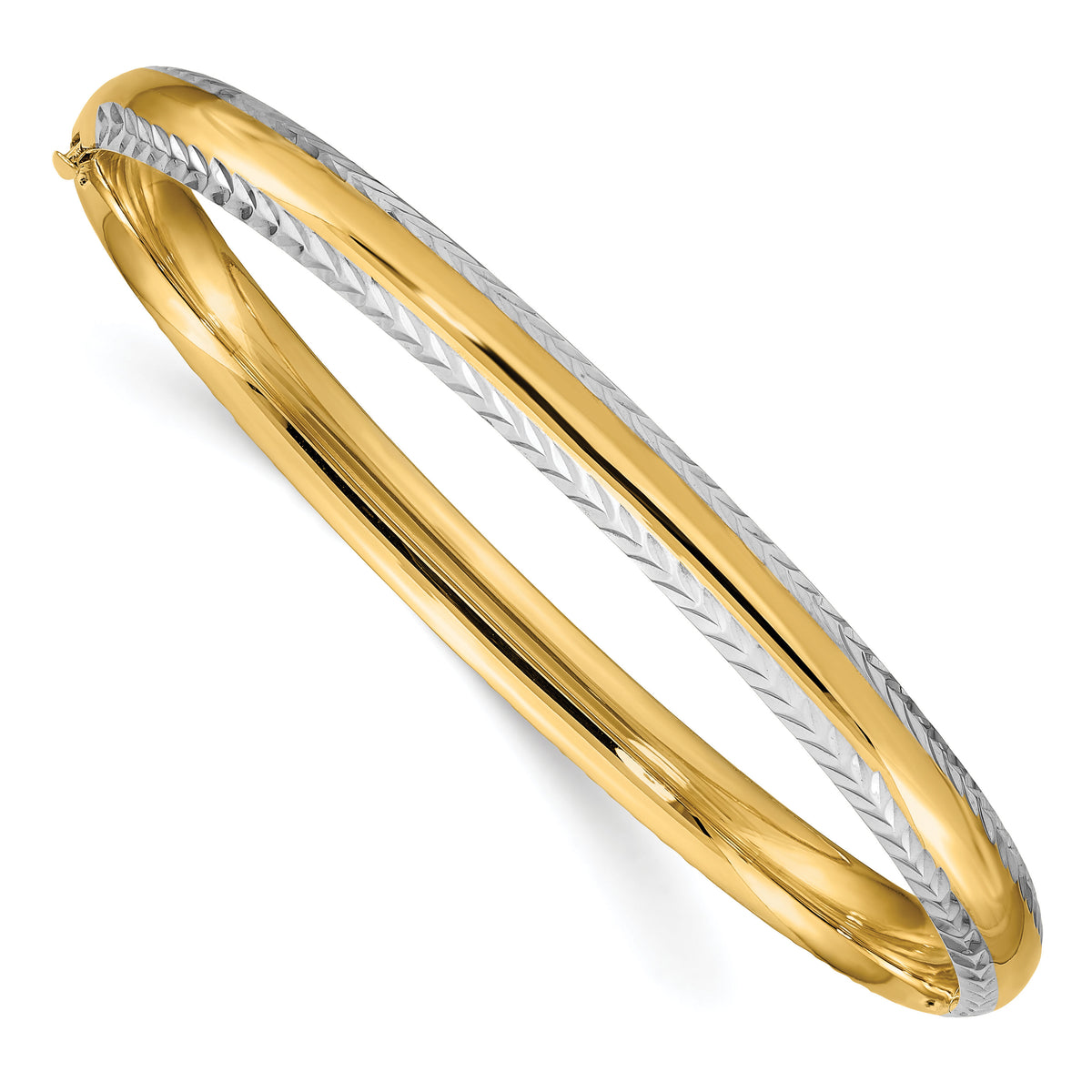 14k 4/16 w/White Rhodium Diamond-Cut Hinged Bangle-DB659