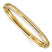 14k 4/16 w/White Rhodium Diamond-Cut Hinged Bangle-DB659