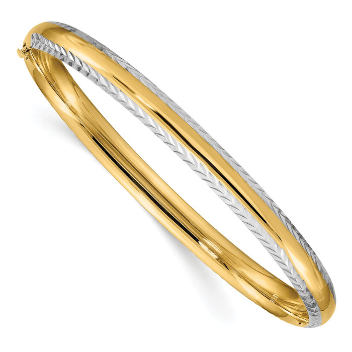 14k 4/16 w/White Rhodium Diamond-Cut Hinged Bangle-DB659