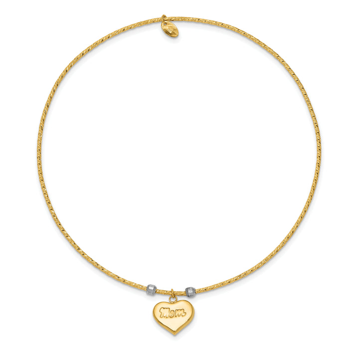 14K Two-tone Diamond-Cut Heart w/Mom Bangle-DB678