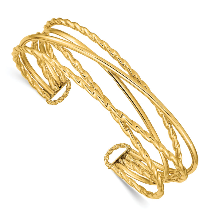 14k Polished Multi Tube Cuff Bangle-DB681