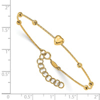 14K D/C Beads with Heart w/1in ext. Flexible Bangle Bracelet-DB683