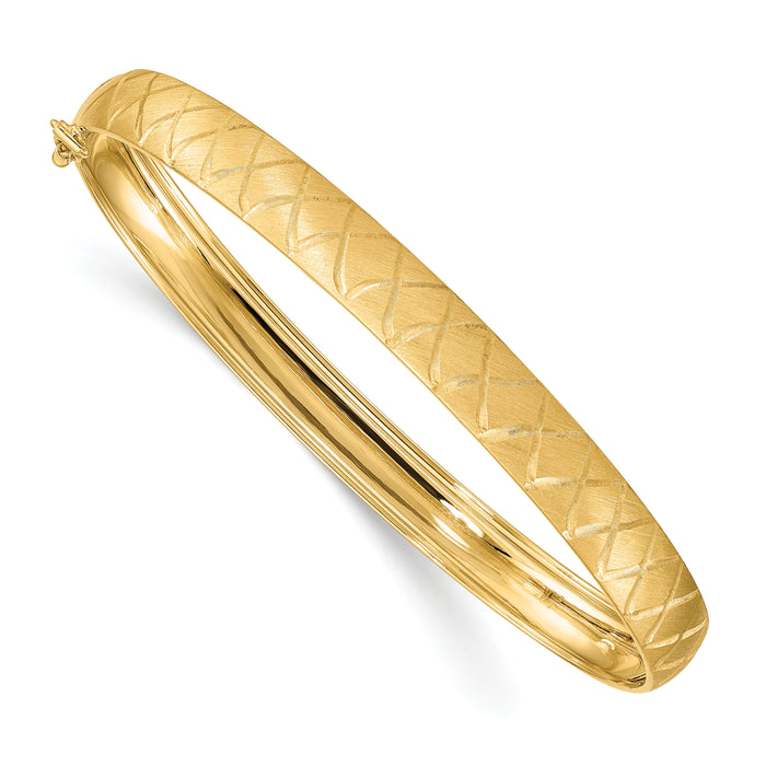14K Satin D/C X-Pattern Oval Flexible Bangle-DB684