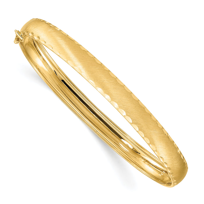 14K Satin Diamond-cut Edge Oval Flexible Bangle-DB685