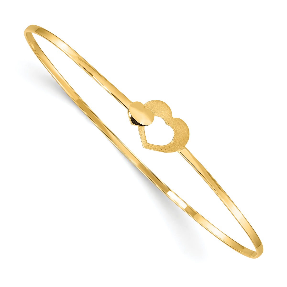 14K Brushed and Polished Hearts Flexible Bangle-DB686