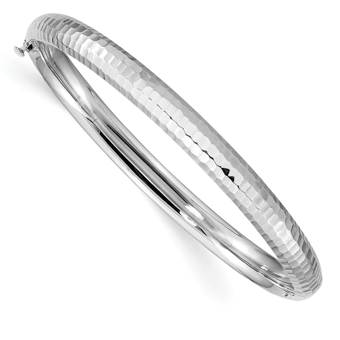 14k White Gold 3/16 Hammered Children's Hinged Bangle-DB690W