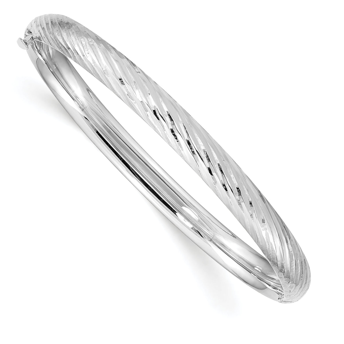 14k White Gold 3/16 Textured Children's Hinged Bangle-DB691W