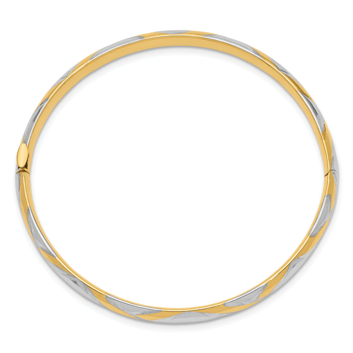 14k 3/16 w/White Rhodium Criss-Cross Children's Hinged Bangle-DB692