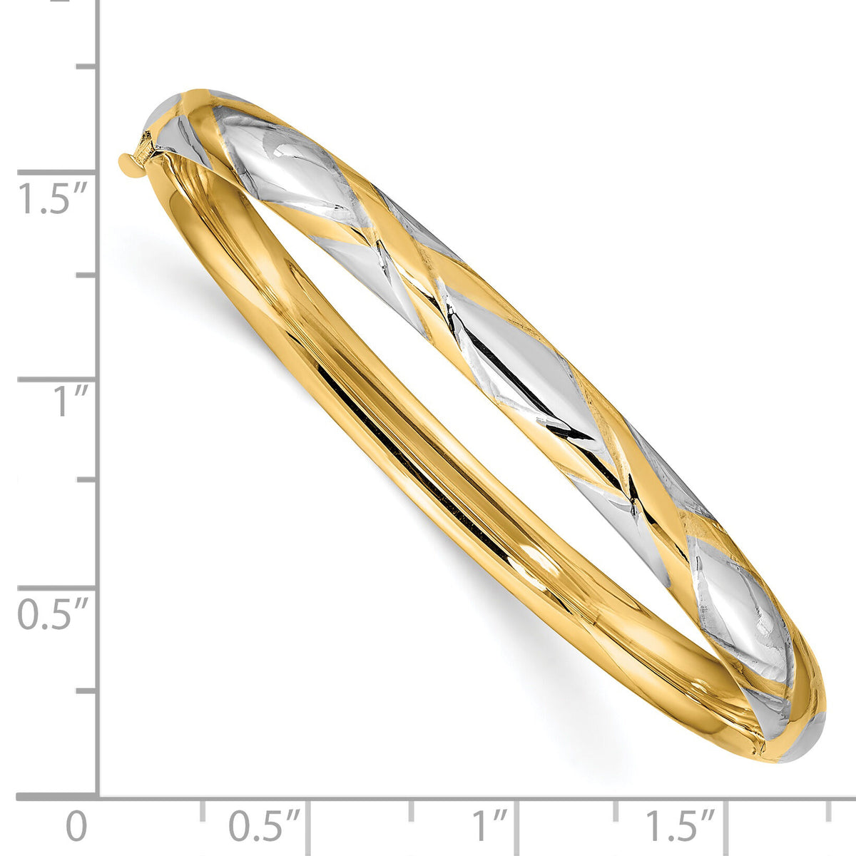 14k 3/16 w/White Rhodium Criss-Cross Children's Hinged Bangle-DB692