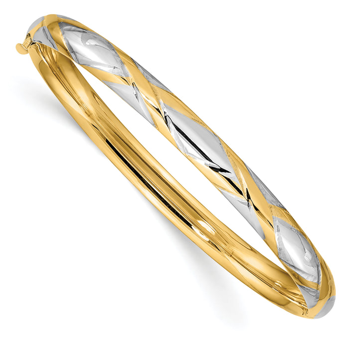 14k 3/16 w/White Rhodium Criss-Cross Children's Hinged Bangle-DB692