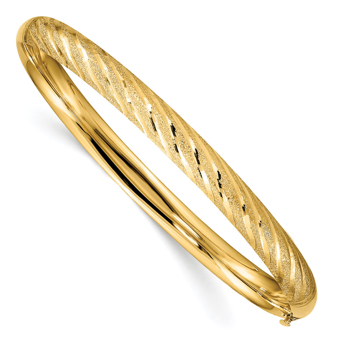 14k Textured Diamond-cut Twisted Hinged Bangle-DB702