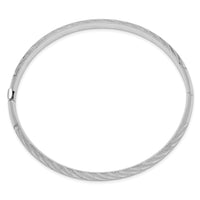 14k White Gold Textured Diamond-cut Twisted Hinged Bangle-DB702W