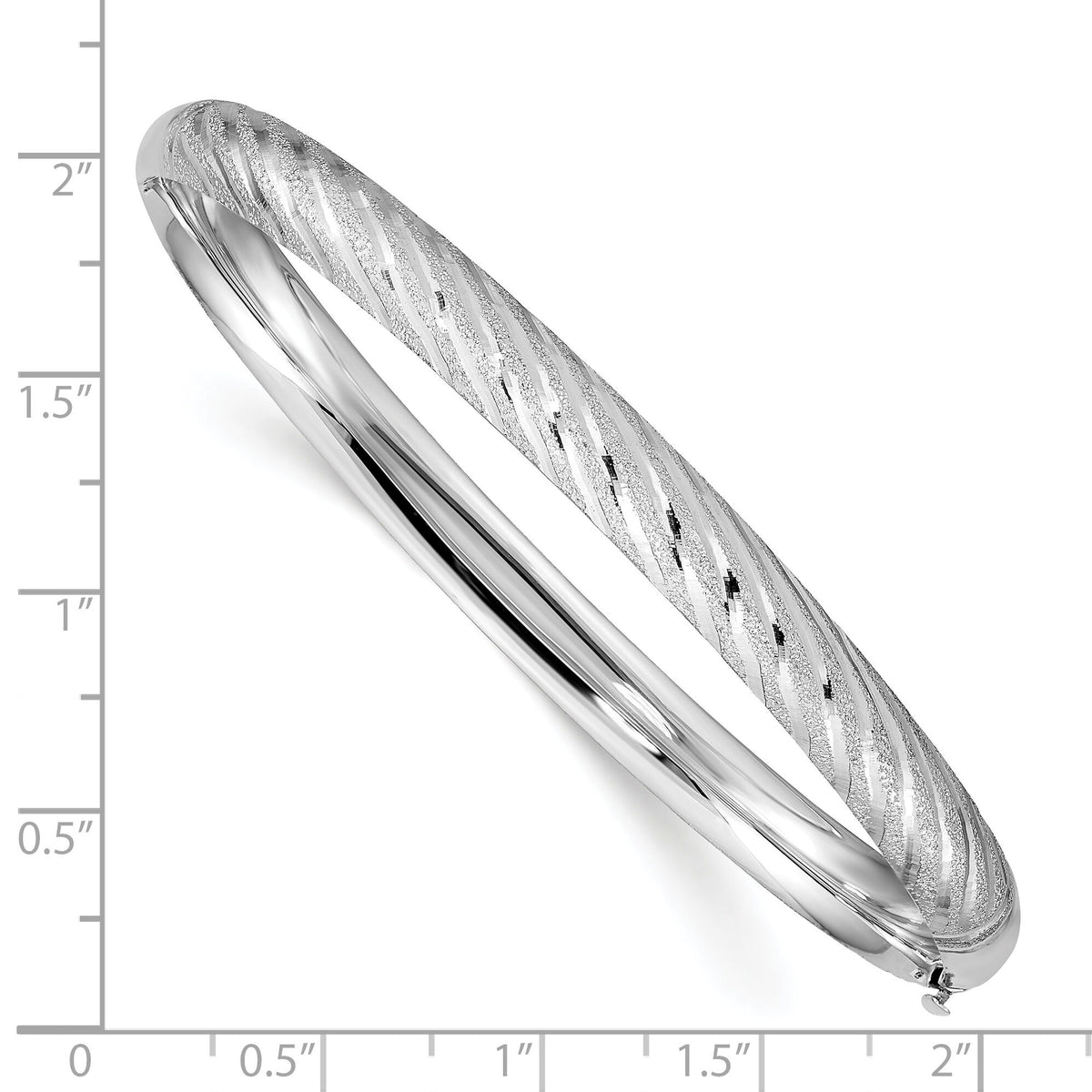 14k White Gold Textured Diamond-cut Twisted Hinged Bangle-DB702W