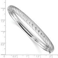 14k White Gold Textured Diamond-cut Twisted Hinged Bangle-DB702W