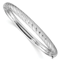 14k White Gold Textured Diamond-cut Twisted Hinged Bangle-DB702W