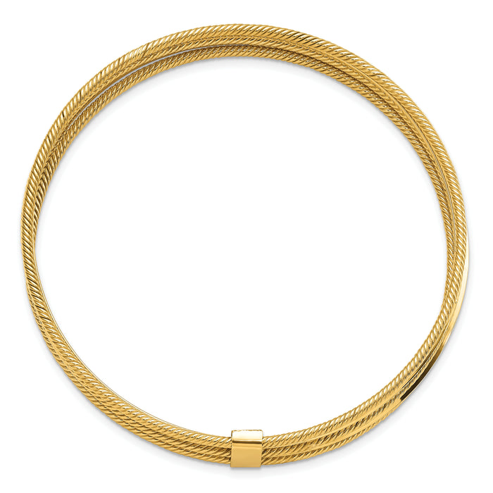 14K Polished & Textured Multi Bracelet Bangle-DB705