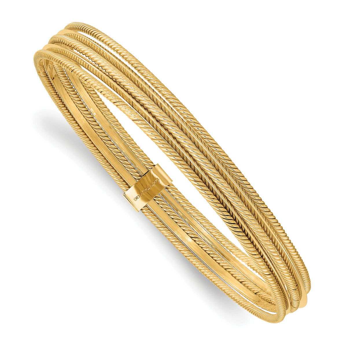 14K Polished & Textured Multi Bracelet Bangle-DB705