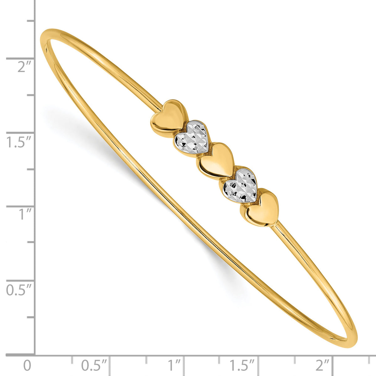 14K & White Rhodium Polished D/C Hearts Slip On Bangle-DB707