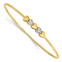 14K & White Rhodium Polished D/C Hearts Slip On Bangle-DB707