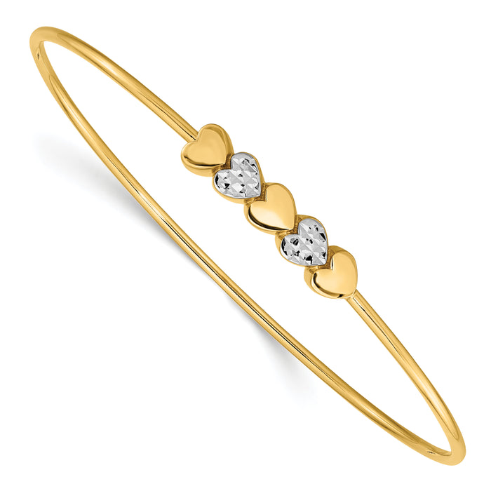 14K & White Rhodium Polished D/C Hearts Slip On Bangle-DB707