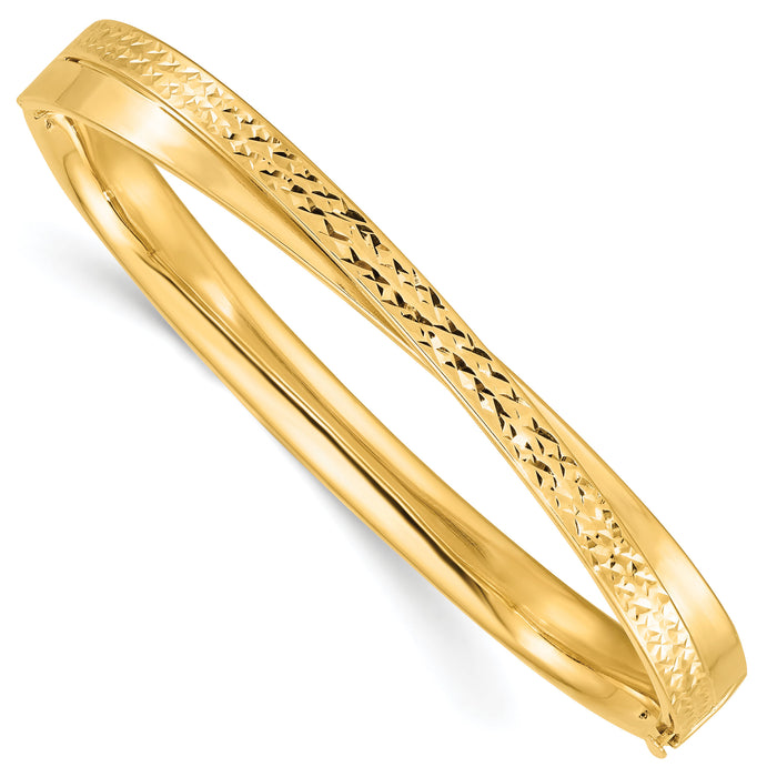 14ky 4/16 Polished & Diamond-cut Bypass Hinged Bangle-DB715