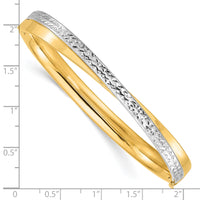 14ky 4/16 White Rhodium Diamond-cut Bypass Hinged Bangle-DB716