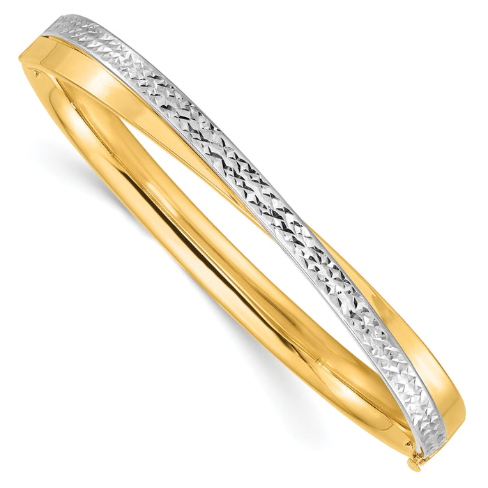 14ky 4/16 White Rhodium Diamond-cut Bypass Hinged Bangle-DB716