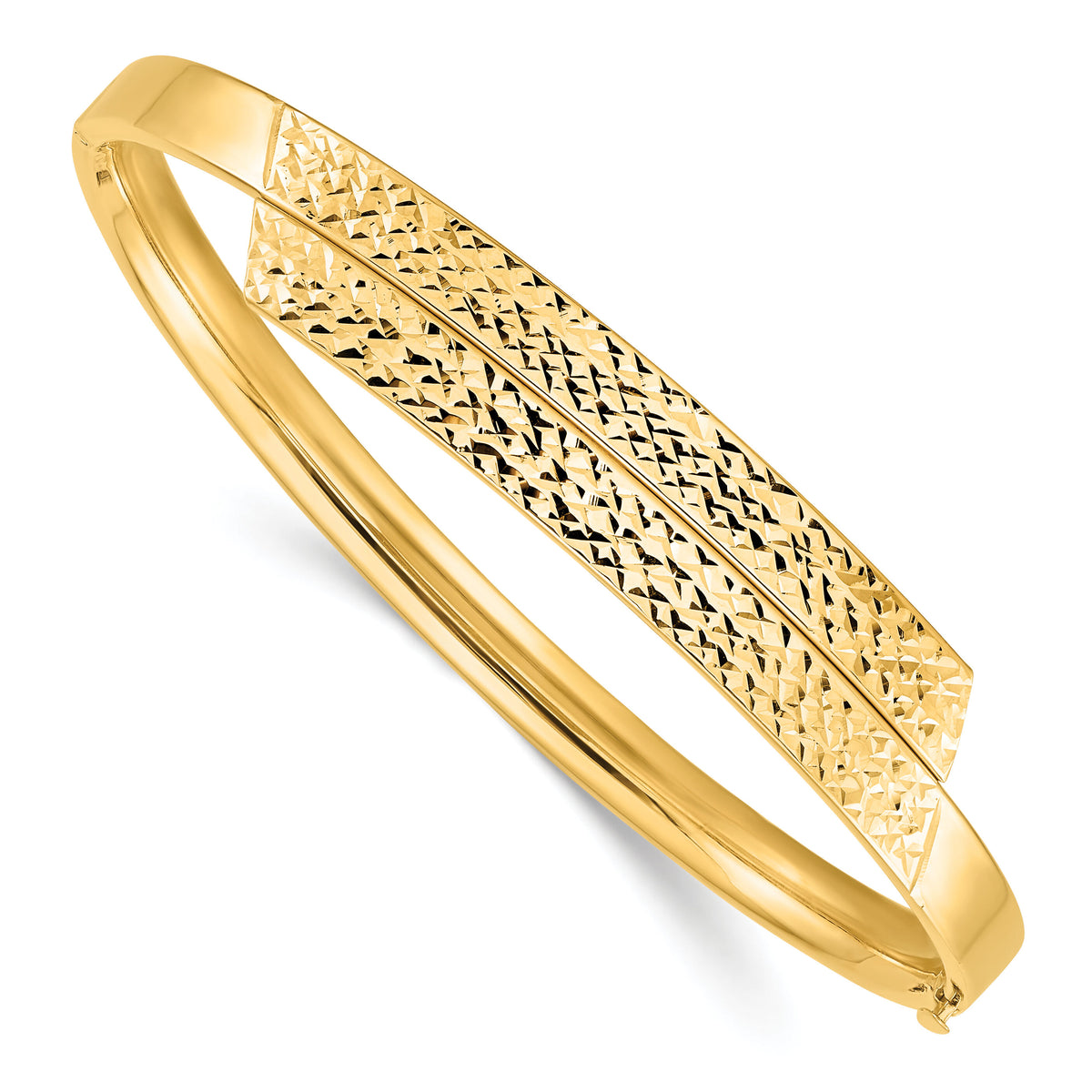 14ky 3/16 Polished & Diamond-cut Overlap Hinged Bangle-DB722