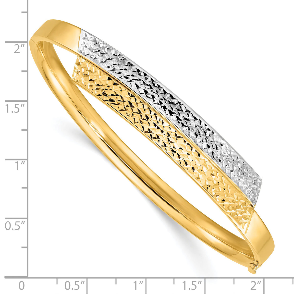 14ky 3/16 White Rhodium Diamond-cut Overlap Hinged Bangle-DB723