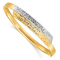 14ky 3/16 White Rhodium Diamond-cut Overlap Hinged Bangle-DB723
