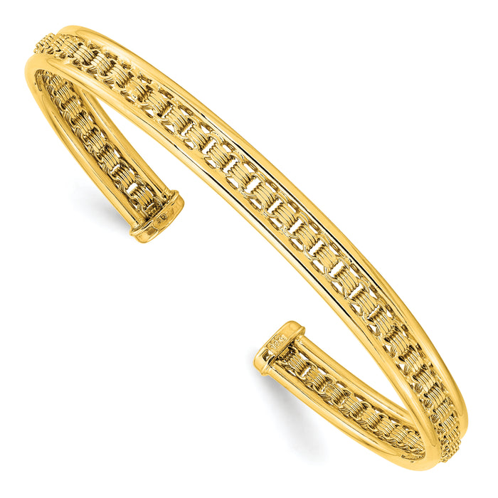 14K Polished & Textured Cuff Bangle-DB724
