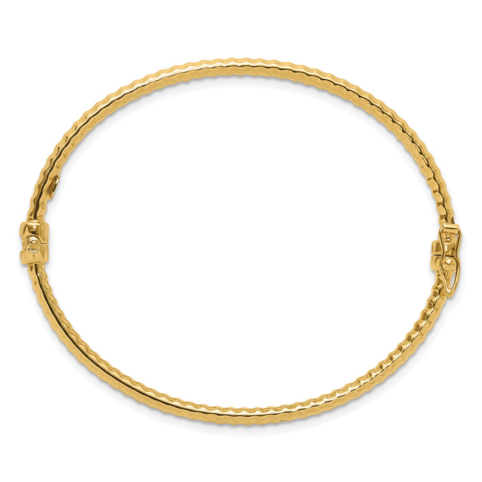 14K Polished and Textured Hinged Bangle Bracelet-DB726