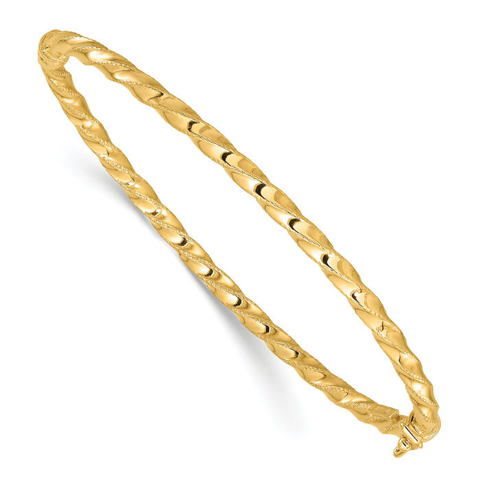 14K Gold Twisted 3.20mm Hinged Bangle-DB727