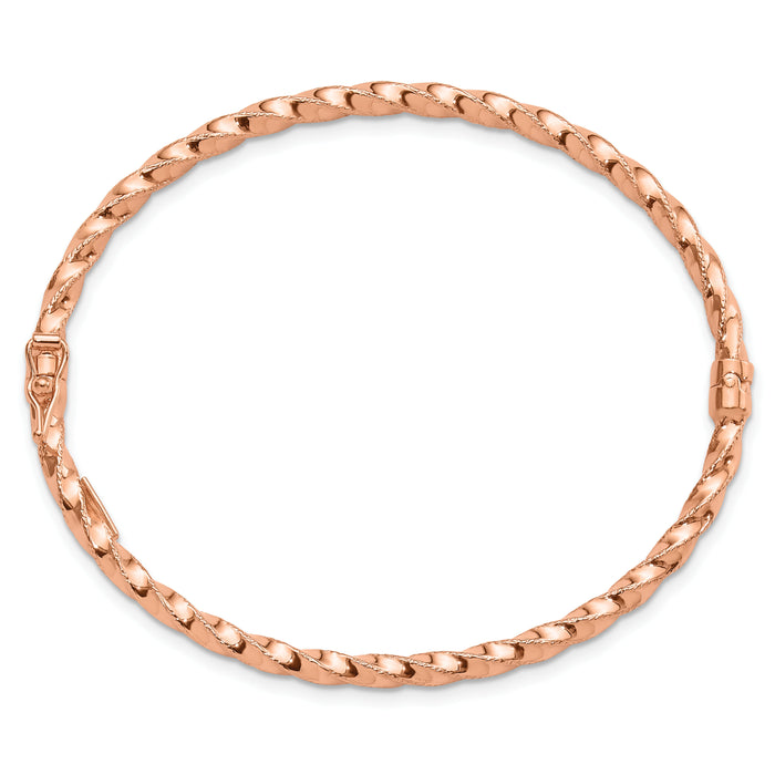 14K Rose Gold Twisted 3.20mm Hinged Bangle-DB727R