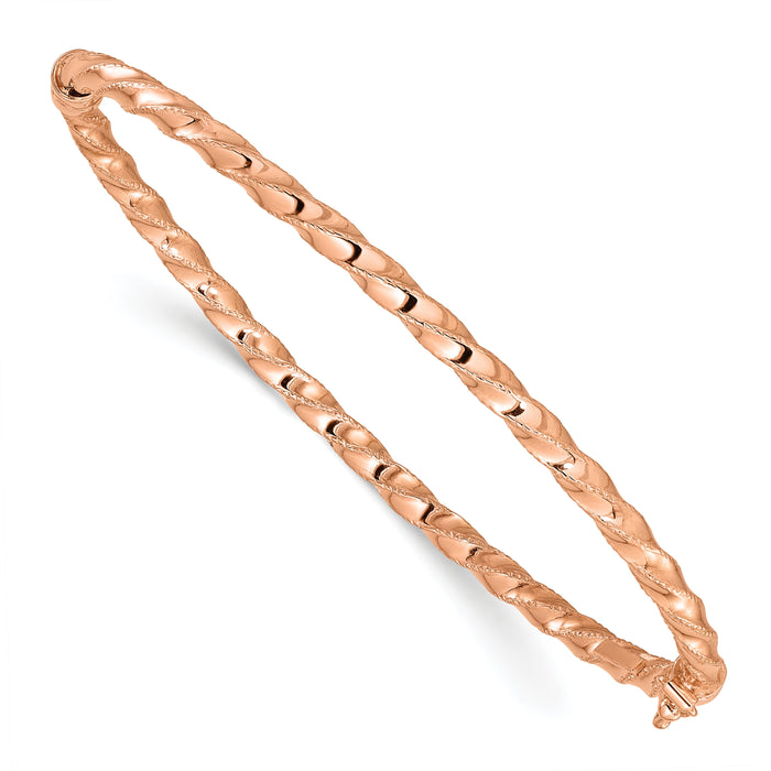 14K Rose Gold Twisted 3.20mm Hinged Bangle-DB727R