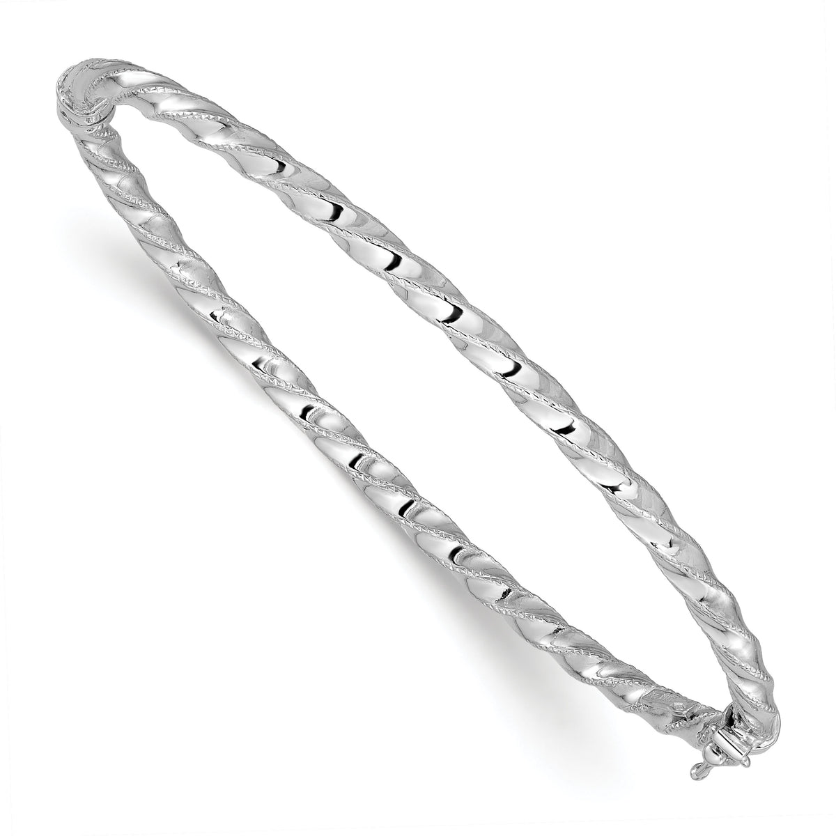 14K White Gold Twisted 3.20mm Hinged Bangle-DB727W