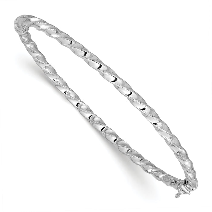 14K White Gold Twisted 3.20mm Hinged Bangle-DB727W