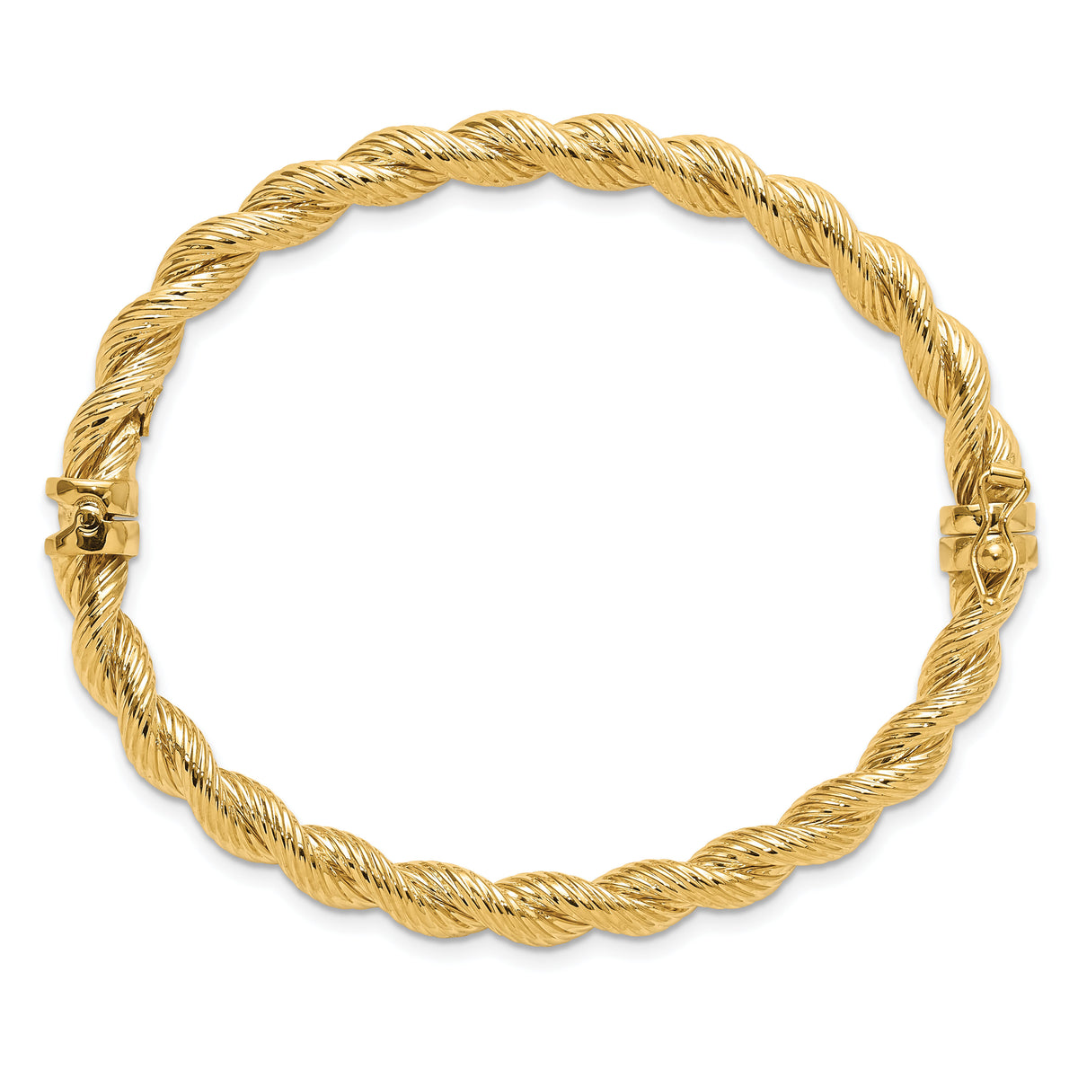 14K Polished and Textured Twisted Hinged Bangle-DB729