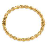 14K Polished and Textured Twisted Hinged Bangle-DB729