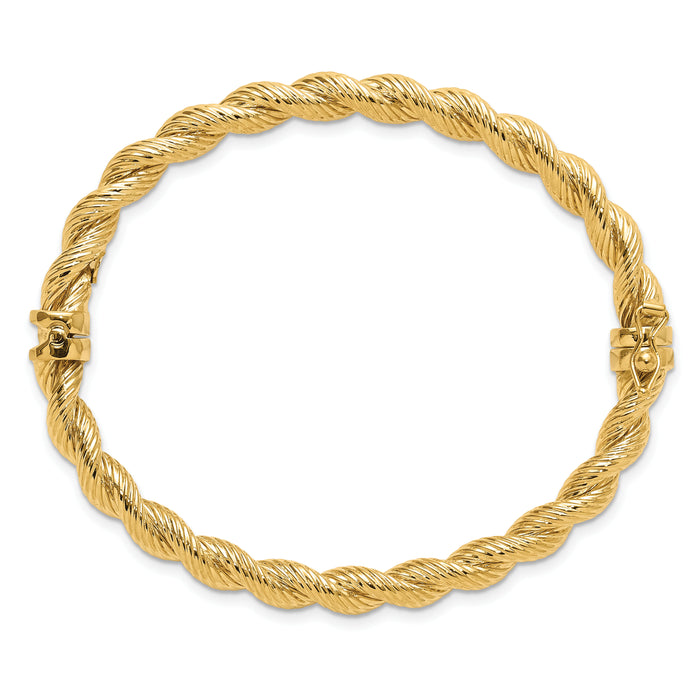 14K Polished and Textured Twisted Hinged Bangle-DB729