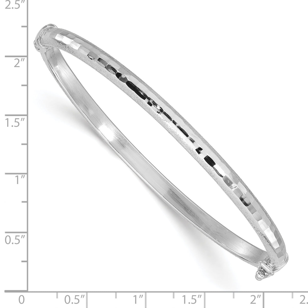 14K White Gold Diamond-cut and Laser-cut Hinged Bangle Bracelet-DB731W