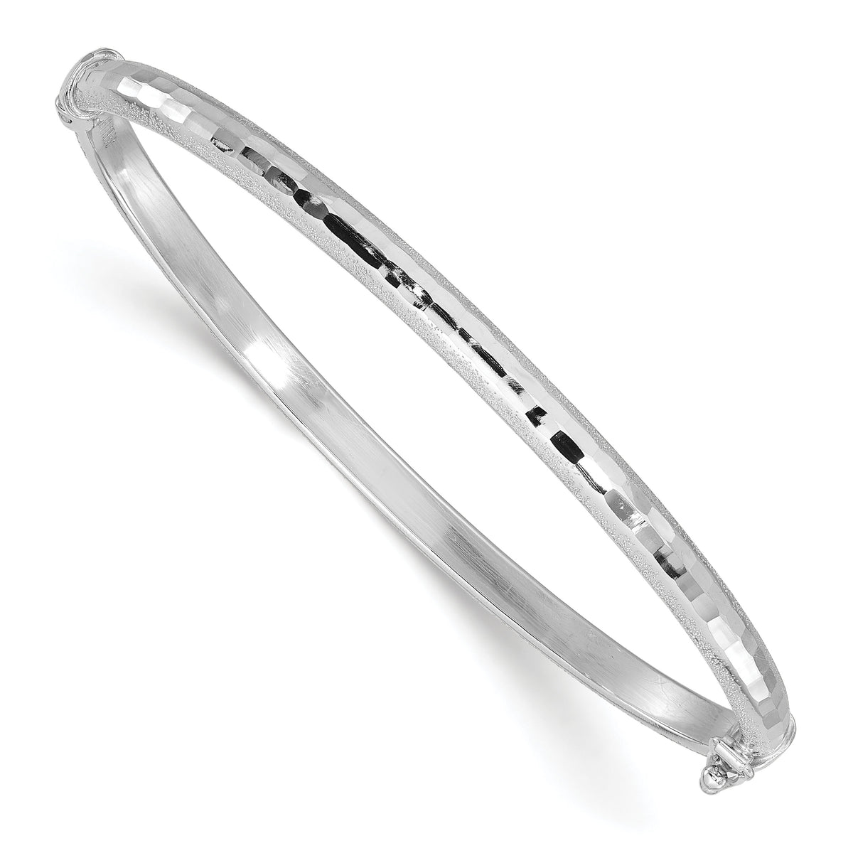 14K White Gold Diamond-cut and Laser-cut Hinged Bangle Bracelet-DB731W
