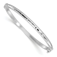 14K White Gold Diamond-cut and Laser-cut Hinged Bangle Bracelet-DB731W