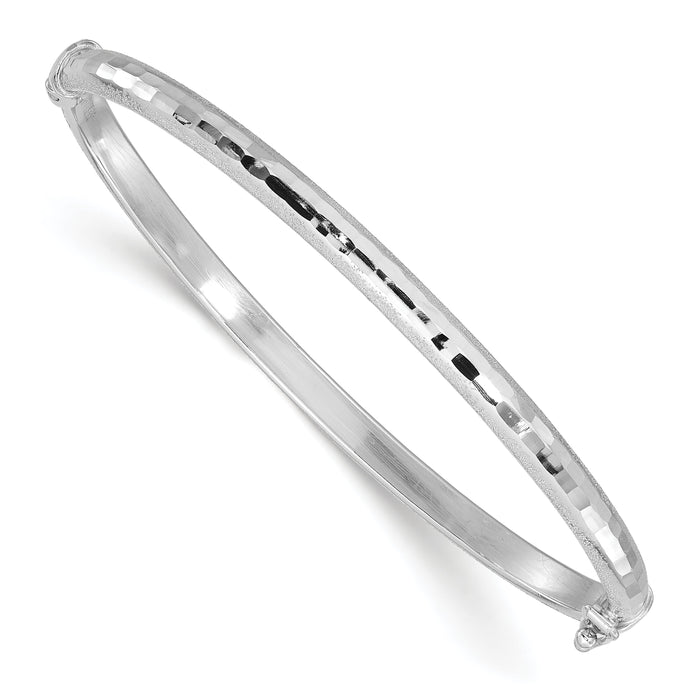 14K White Gold Diamond-cut and Laser-cut Hinged Bangle Bracelet-DB731W