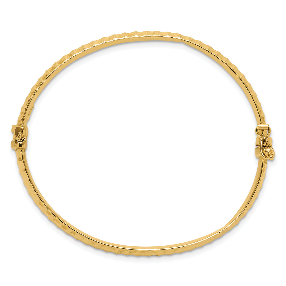 14K Polished and Ridged Hinged Bangle Bracelet-DB732