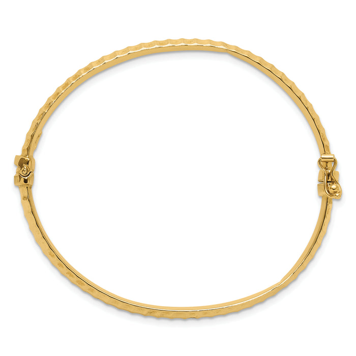 14K Polished and Ridged Hinged Bangle Bracelet-DB732