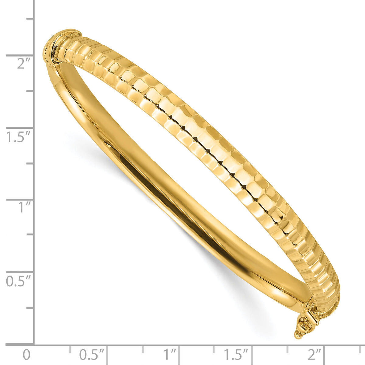 14K Polished and Ridged Hinged Bangle Bracelet-DB732