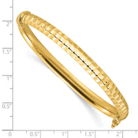 14K Polished and Ridged Hinged Bangle Bracelet-DB732
